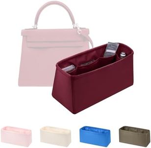 KINGS IN BAG Silky Bag Insert for Kelly 40, Purse Organizer Compatible with Hermes Kelly, Lightweight Luxury Bag Shaper with Multiple Pockets for Daily Use (Rouge H, KE 40)