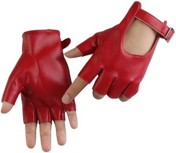 Long Keeper Women Fingerless Gloves - Half Finger PU Leather Gloves Motorcycle Cycling Driving Unlined Gloves (Red)