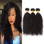 Huarisi Brazilian Curly Human Hair 3 Bundles Long Brazilian Virgin Hair Jerry Curl Weave 7a Unprocessed Kinky Curly Hair Bundles Natural Color 22 24 26 Inch