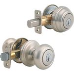 Kwikset Satin Nickel SmartKey Single Cylinder Juno Entry Knob & Deadbolt Comb