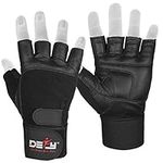 DEFY Padded Weight Lifting Gloves with 13" Long Wrist Wrap Genuine Leather Gym Gloves for Power Lifting, Cross Training, Workout Black (Medium)