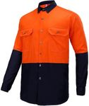 BIG BEE Hi Vis Shirt Safety Work Shirt Cotton Drill Workwear Aero Cool Vent Orange, M