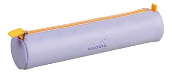 RHODIA 318899C - Rhodiarama Iris Round Pencil Case - 21.5 x 5.5 cm - Genuine Orange Stitching - Ivory Jersey Interior - Faux Leather - Storage for Pens, Pencils, Markers, Small Supplies