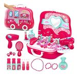 Toys N Smile Beauty Makeup Pretend Play Toy Set for Girl with Makeup Accessories and Carry Suitcase,Plastic,Multi color(Pack of 19 pcs)