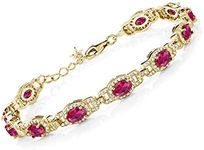 Gem Stone King 18K Yellow Gold Plated Silver Oval Red Created Ruby Tennis Bracelet For Women (14.60 Cttw, 7 inch with 1 inch Extender)