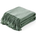 GINAMUSE Chenille Throw Blanket for Couch with Tassels,55"X75" Soft Lightweight Knitted Boho Decorative Blankets for Bed and Sofa,Sage Green