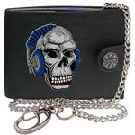 Skull with Headphones a Rock Music Player Musical Lover KLASSEK Mens Wallet with Chain Real Leather RFID Blocking with Coin Pocket and Metal Gift Box