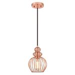 61035 One-Light Indoor Pendant, Copper Finish with Cage Shade