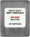 Grey Tarpaulin - 200gsm Thick - Waterproof, Weatherproof, Frost-Resistant, UV Protection, Universal, Multipurpose, Groundsheet, Camping, Boating, Hiking, Heavy Duty Sheet (4m x 4m)