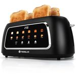 Tesslux 4 Slice Toaster with Touch Screen Control, 1.5" Wide Long Slots, 6 Browning Levels & 6 Bread Types, Digital Timer, Memory, Defrost, Reheat (Black, 4)