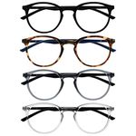 OPULIZE Met 4 Pack Reading Glasses Large Round Black Brown Grey Clear Mens Womens Spring Hinges RRRR60-127C +3.50