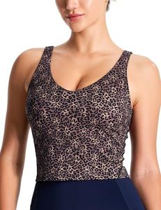 Women’s Longline Sports Bra Wirefree Padded Medium Support Yoga Bras Gym Running Workout Tank Tops Brown Leopard