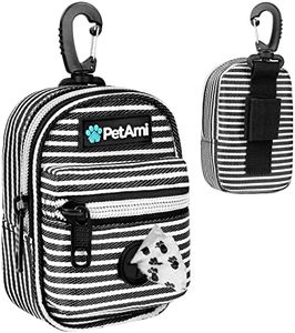 PetAmi Dog Poop Bag Holder for Leash, Dog Pet Waste Bag Dispenser For Poop With Clip, Doggy Puppy Walking Accessories Travel Camping, Dog Treat Pouch Supplies Must Have With Dog Bag Roll, Stripe Black