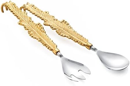 Gold Leaf Salad Servers Brass & Stainless Steel, Fork & Spoon Set Leaf Design, Two Tone Ideal for Weddings, Dinner, Elegant Flatware, Housewarming, Stainless Steel Mirror Polished