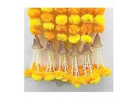 SPHINX Artificial Marigold Fluffy Flowers with Bell and Tuberoses (Rajnigandha) Garlands Tassles Strings for Decorations - (Yellow & Light Orange (2 Pieces), Approx 5 ft/60 Inches/150 cms)