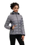 SLOW DOWN Women Midweight Down Puffer Jacket, Warm Hooded Winter Down Jacket for Women with Faux-Fur Hood & Collar (Grey, S)