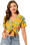 Allegra K Women's Hawaiian Shirt Fl