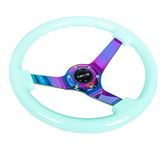 NRG Innovations Reinforced RST-036MF-MC 350mm 3" Deep Dish Neo Chrome Spoke Mint Fresh Wood Grain Steering Wheel