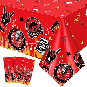 3 Pcs Rock and Roll Tablecloths Born to Rock Party Decorations Rock Star Table Cover Plastic Waterproof Music Tablecloths 50s 60s Rock and Roll Theme Party Supplies for Birthday Baby Shower Party