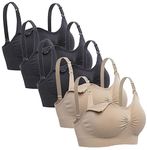 Lataly Womens Sleeping Nursing Bra Wirefree Breastfeeding Maternity Bralette Pack of 5, 3black2beige, Small