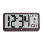 MARATHON Slim Jumbo Panoramic Atomic Wall Clock with Date & Temperature, Wood Grain - Large 17-Inch Display - AM/PM or 24-Hour Time Format, Eight Time Zones - Four AA Batteries Included