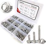 HVAKHVA 410 Stainless Steel Self Tapping TEK Screws Assortment,380 pcs #8#10#12 Hex Head Self Drilling Screws for Metal,Length 1/2" to 2"