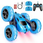 QUNREDA Remote Control Car for Kids Ages 6+, RC Cars Stunt Car Toy 4WD Double Sided 360° Rotating Remote Control with Headlights, Birthday Xmas Gifts for Boys 6 7 8 9 10 11 12 1-Blue