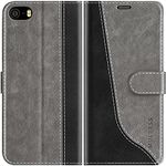 Mulbess Phone Case for iPhone 5s / 5 / iPhone SE 2016 - PU Leather Wallet Case - Magnetic Protective Flip Cover with Credit Card Slot - Gray