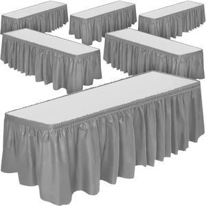 DecorRack 6 Table Skirts, 29 in x 14 ft Each, Multi Pack -BPA Free- Plastic Tableskirt, Disposable, Reusable, Rectangular Tablecloth Skirt, Silver (6 Pack)