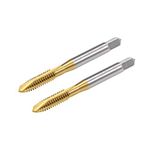 uxcell Spiral Point Plug Threading Tap UNC 1/4-20 Thread, Ground Threads H2 3 Flutes, High Speed Steel HSS 6542, Titanium Coated, Round Shank with Square End, 2pcs