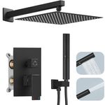 Hoimpro Shower System set with 12 Inch Bathroom Rain Mixer Shower Head and Handheld Wall Mounted, Rainfall Shower Faucet Fixture Combo with High Pressure 2 in 1 Handheld Showerhead, Matte Black