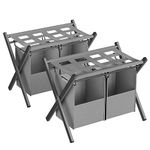 SONGMICS 2 Pack Luggage Racks with 2 Removable Laundry Bag, Set of 2 Suitcase Stands for Guest Room, Foldable for Space-Saving Storage, Steel Frame, Hotel, Bedroom, Slate Gray URLR008G02