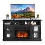 COSTWAY Electric Fireplace TV Stand for TVs Up to 65 Inches, 1400W Heater Insert with Remote Control, 6H Timer, 3-Level Flame, Overheat Protection and CSA Certification, Adjustable Shelves, Black