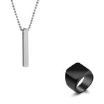 BELLINA Stylish Black Tone Finger Ring With Elegant Cuboid Bar Neck pendant For Boys And Men (Pack Of 2)