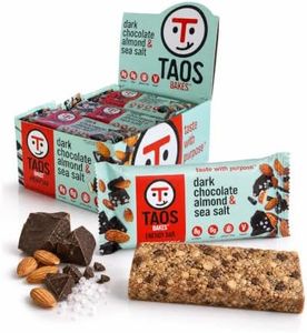Taos Bakes - Snack Bars - Dark Chocolate Almond + Sea Salt - Protein Bars - 8g of Protein, High Fiber, Vegan, Gluten Free, & Non-GMO - Healthy Snacks for Adults & Kids - (12 Pack, 1.8oz Bars)