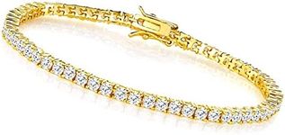 MDFUN 3MM White/Yellow Gold Plated Cubic Zirconia Tennis Bracelet for Women and Men（6.0- 8.5 Inch）, 7.0, Metal, Cubic Zirconia