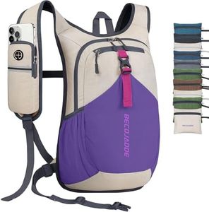 BECOJADDE 20L Small Hiking Backpack for Men Women Foldable Packable Back Pack Ultralight Hiking Daypack for Travel Camping Outdoor, Beige Purple