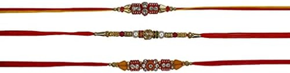 Tuelip Set of 3 Rakhi for Brother Raksha Bandhan Handmade Bracelet for Bhaiya Bhabhi Rakhi Bracelet, Indian Designer Latest Rakhi for Brother Rakhee Thread Fancy Rakhi