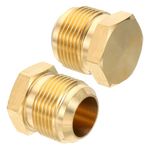 PATIKIL Male 3/4" Brass Seal Plug, 2 Pack SAE Flare Tube Fitting 45 Degree Hex Pipe Fittings for Air Conditioner Refrigeration