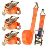 Pamatio 4 Pack 3000 kg Ratchet Straps, Heavy Duty Tie Down Straps With J-Hooks, 6M x 4 CM, Adjustable Tensioning Belt Lashing Strap For Van Trailer Cargo Motorcycle Load Securing (Orange)