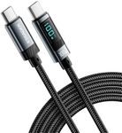 ESSAGER 100W USB C to C Cable,Wattage Display Cord, 3.3FT Nylon Braided Fast Charging Cable with LED Display for lPhone 15/15 Pro/15 Plus,lPad Air,MacBook Pro, Galaxy S24/S23, Drone, Cameras (1Pack)