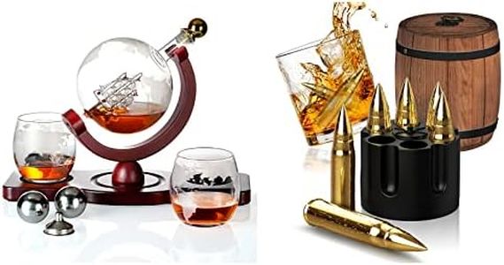 Whiskey Stone Gifts + Whiskey Decanter Globe Set with Ball Stones & Glasses, Christmas Dad Gifts for Dad Husband, Fathers Day Anniversary Birthday Gifts