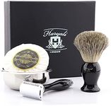 Haryali London Shaving Kit – 4 Pc Shaving Kit – Double Edge Safety Razor - Super Badger Shaving Brush – Shaving Soap – Shaving Bowl – Shaving Set as Gift – Black Color Safety Razor Set