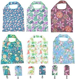 Reusable Shopping Bag, 6 Pack Foldable Grocery Bags Washable Shopping Tote Bags Foldable in a Pouch Eco Tote Polyester Shopping Bag for Daily Shopping Fits in Pocket Waterproof & Lightweight, 6 Pack