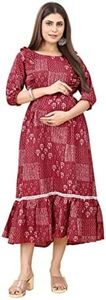 SKY FAB Maternity Feeding Kurti for Women Cotton Blend Anarkali Maxi Dress with Nursing Zip L-40 Maroon
