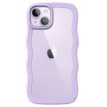 JETech Cute Case for iPhone 14 6.1-Inch, Wave Frame Curly Shape Shockproof Phone Cover for Women and Girls, Clear Hard PC Back (Purple)