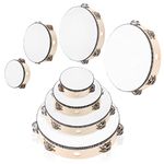 8 Pcs Wood Tambourine Adults Bulk Double Row Metal Jingle Hand Held Tambourine Jingles Assorted Size Tambourine Musical Educational Tambourine Gift Rhythm Percussion Instrument for Church Party KTV