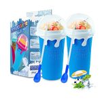 Slushie Maker Cup 2Pcs, 500ml Slushy Cup Silicone Slushy Maker Cup Quick Frozen Smoothies Squeeze Cooling Cup for Milk Shake, Fruit Juice, Cola (05A Blue)