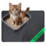 Trunxmon Cat Litter Mat Large, 75 x 55 cm Foldable Litter Mat, Honeycomb Design for Scatter Control, Nonslip Waterproof Urine Proof EVA Material Litter Tray Mat, Washable Non-Toxic & Odourless – Black