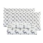 Mooreeke Christmas Queen Bed Sheets - Soft Brushed Microfiber Bedsheets with 15" Deep Pockets - Includes Flat Sheet, Fitted Sheet, and Pillowcases - Deer Forest Print.